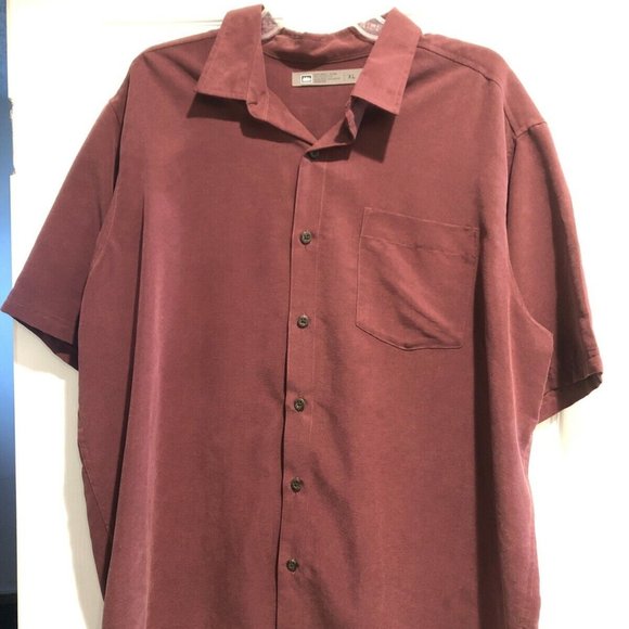 REI Button Up Short Sleeve Burgundy Rayon XL Shirt Relaxed Fit, Preowned - Picture 1 of 5